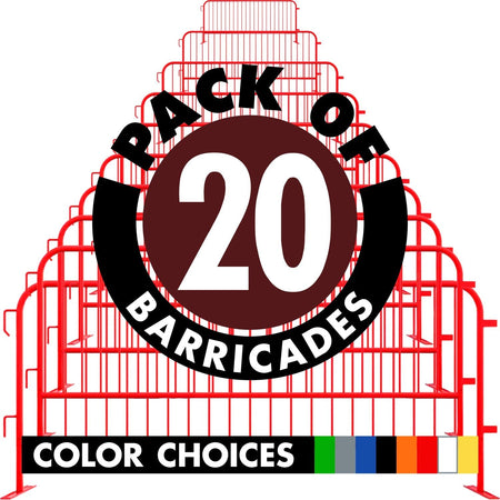 20 Pack - 8.5 Ft Powder - Coated Steel Barricades - Crowd Control Warehouse