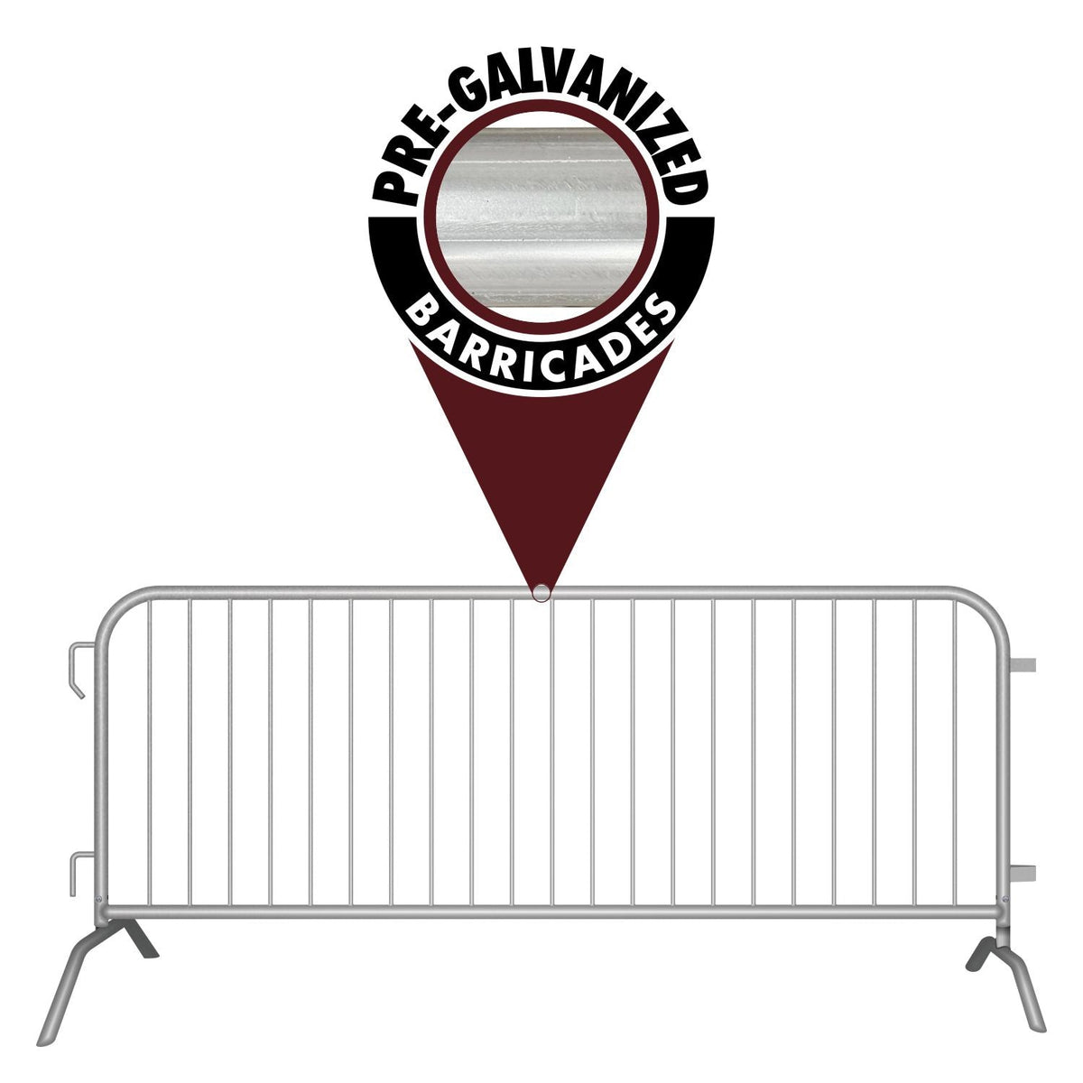 30 Pack - 8.5 Ft Economy Pre - Galvanized Steel Barricades + Storage Cart - Crowd Control Warehouse