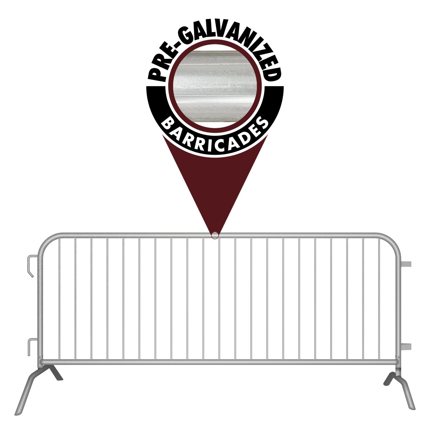 30 Pack - 8.5 Ft Economy Pre - Galvanized Steel Barricades + Storage Cart - Crowd Control Warehouse