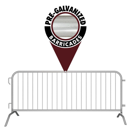 30 Pack - 8.5 Ft Economy Pre - Galvanized Steel Barricades + Storage Cart - Crowd Control Warehouse