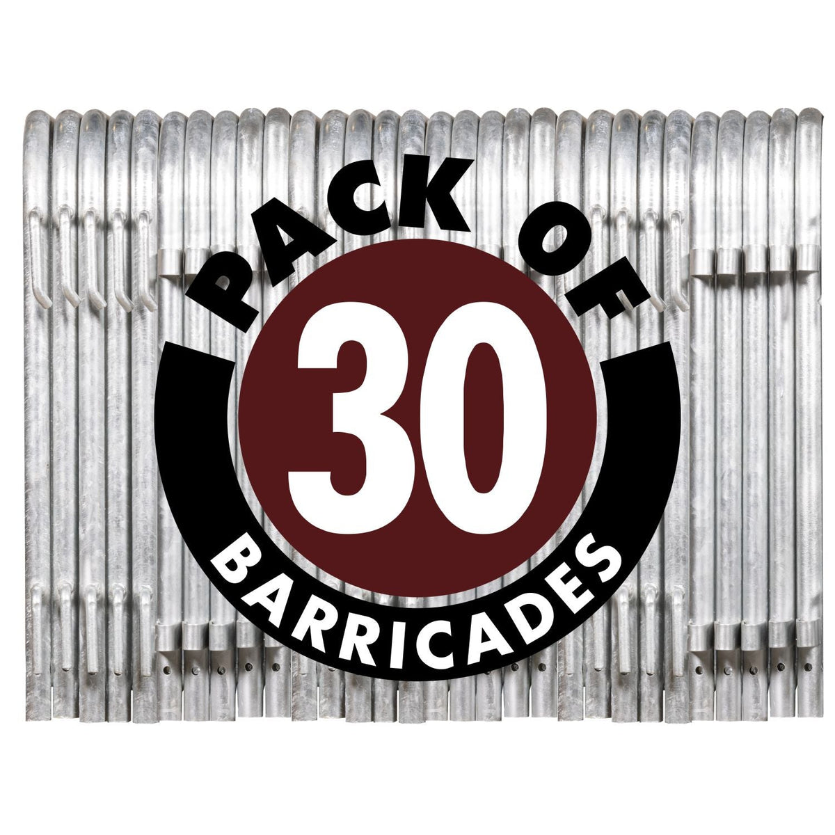 30 Pack - 8.5 Ft Hot - Dipped Galvanized Steel Barricades + Storage Cart - Crowd Control Warehouse