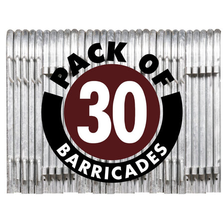 30 Pack - 8.5 Ft Hot - Dipped Galvanized Steel Barricades + Storage Cart - Crowd Control Warehouse