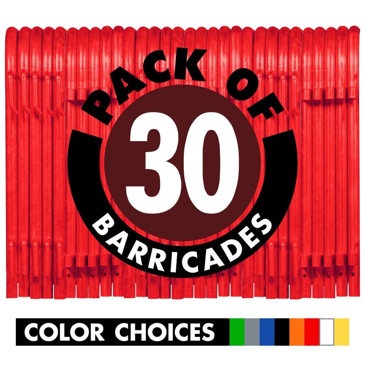 30 Pack - 8.5 Ft Powder - Coated Steel Barricades + Storage Cart - Crowd Control Warehouse