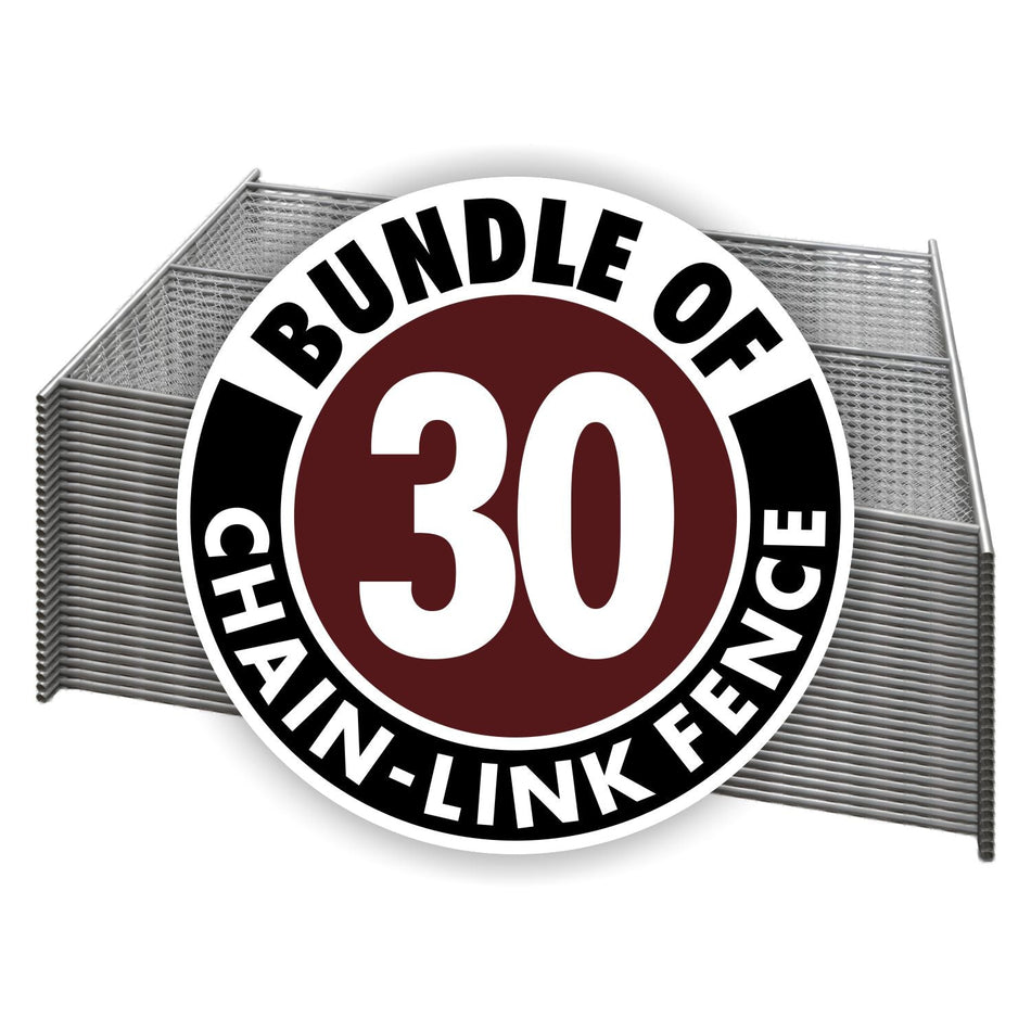 30 - Panel Chain Link Fence Kit - 6 x 10 ft, Cross Braced with Bases & Clamps - Crowd Control Warehouse