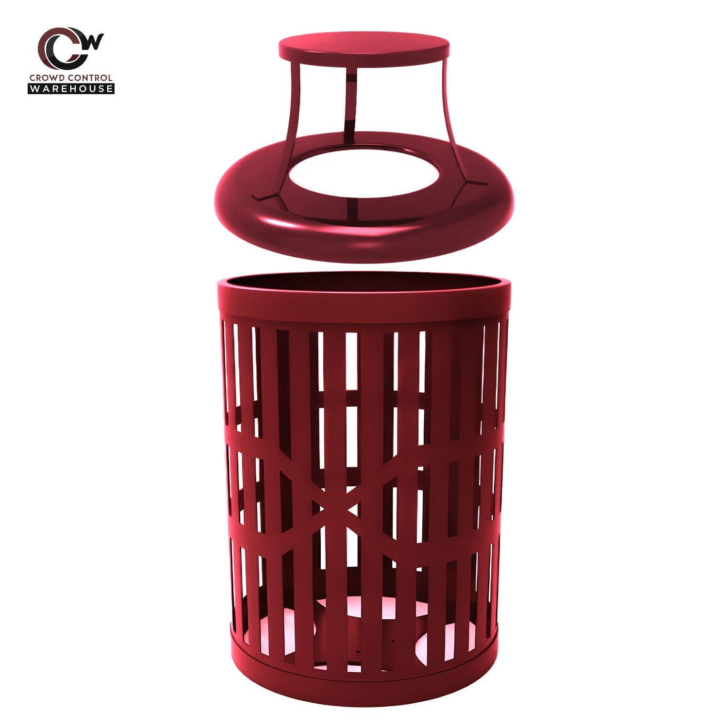 32 Gallon Trash Receptacle - Slatted Steel - Crowd Control Warehouse