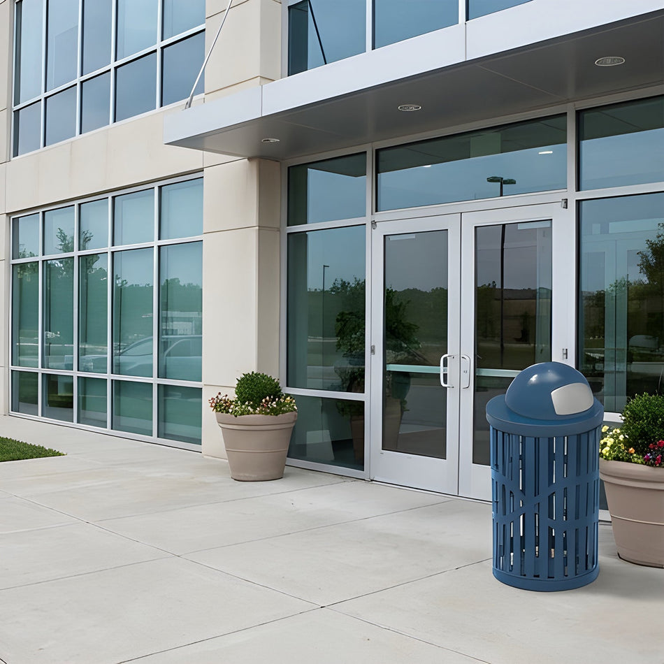 32 Gallon Trash Receptacle - Slatted Steel - Crowd Control Warehouse