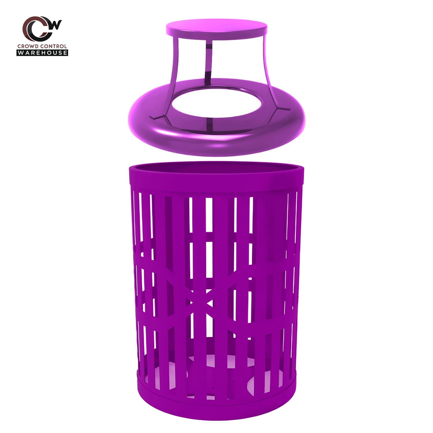32 Gallon Trash Receptacle - Slatted Steel - Crowd Control Warehouse