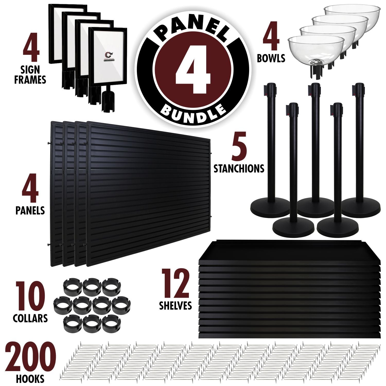 4-Panel Slatwall Bundle - Maximum Checkout Lane Merchandising Display - Crowd Control Warehouse