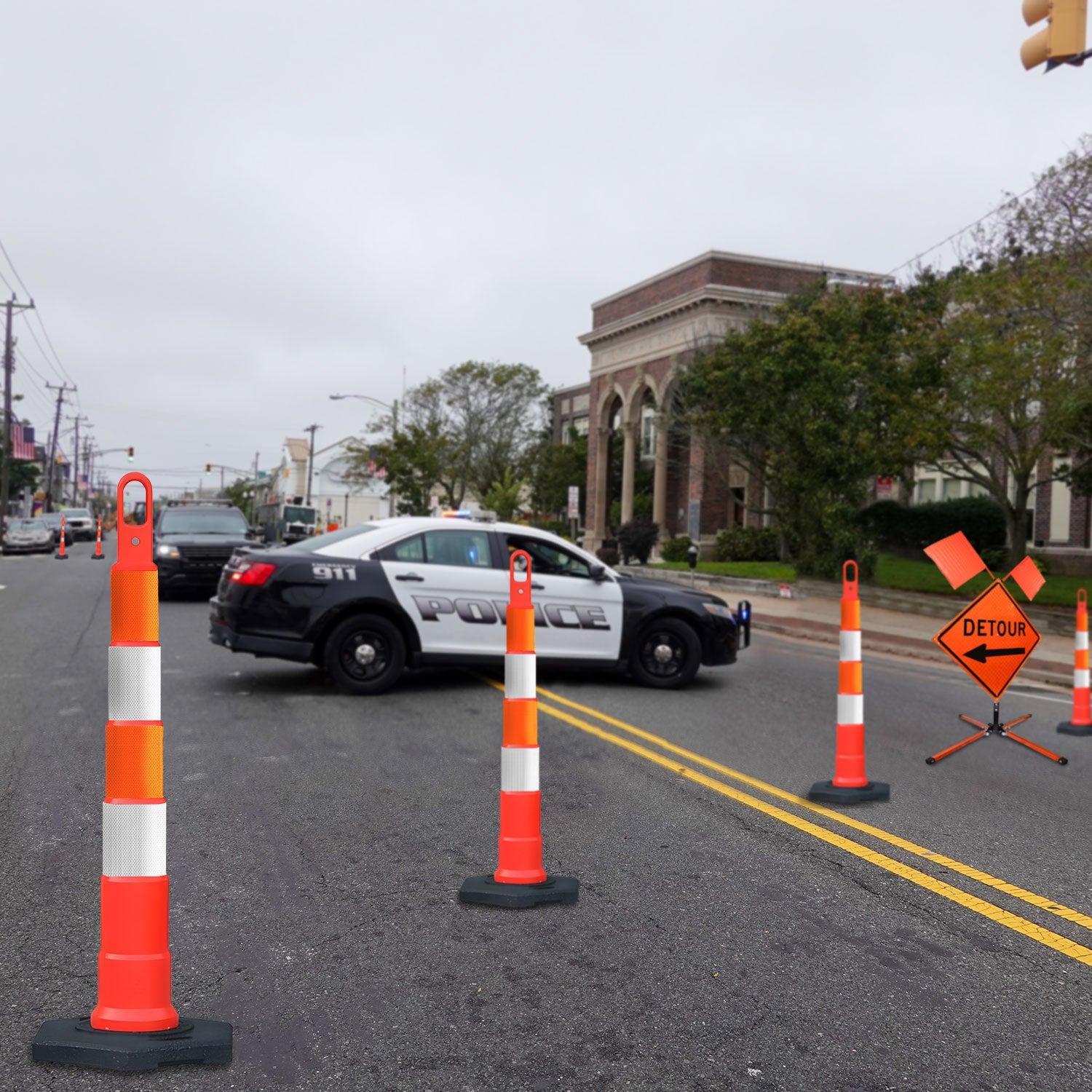 42" High - Visibility Looper Cone Traffic Control Channelizer - Crowd Control Warehouse