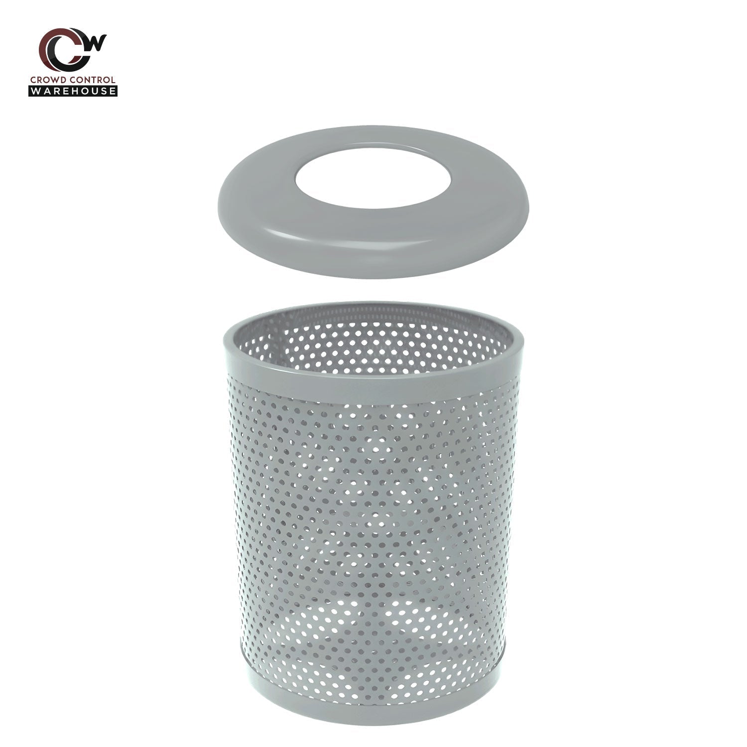 55 Gallon Trash Receptacle - Circular Pattern - Crowd Control Warehouse