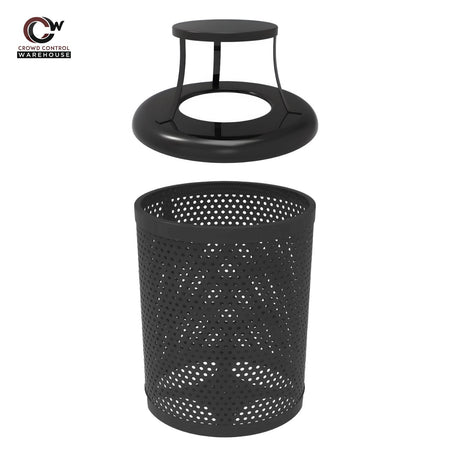 55 Gallon Trash Receptacle - Circular Pattern - Crowd Control Warehouse