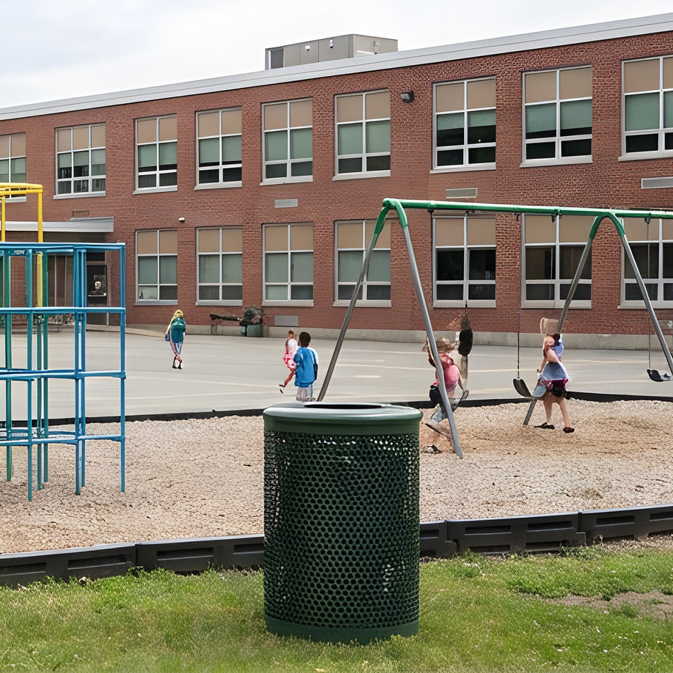 55 Gallon Trash Receptacle - Circular Pattern - Crowd Control Warehouse