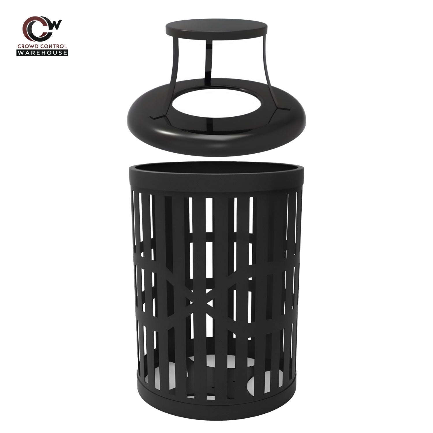 55 Gallon Trash Receptacles - Slatted Steel - Crowd Control Warehouse