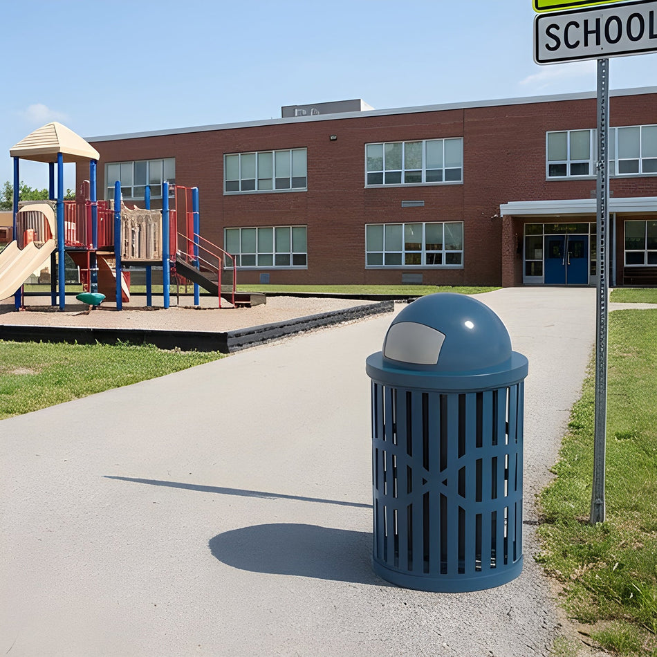 55 Gallon Trash Receptacles - Slatted Steel - Crowd Control Warehouse