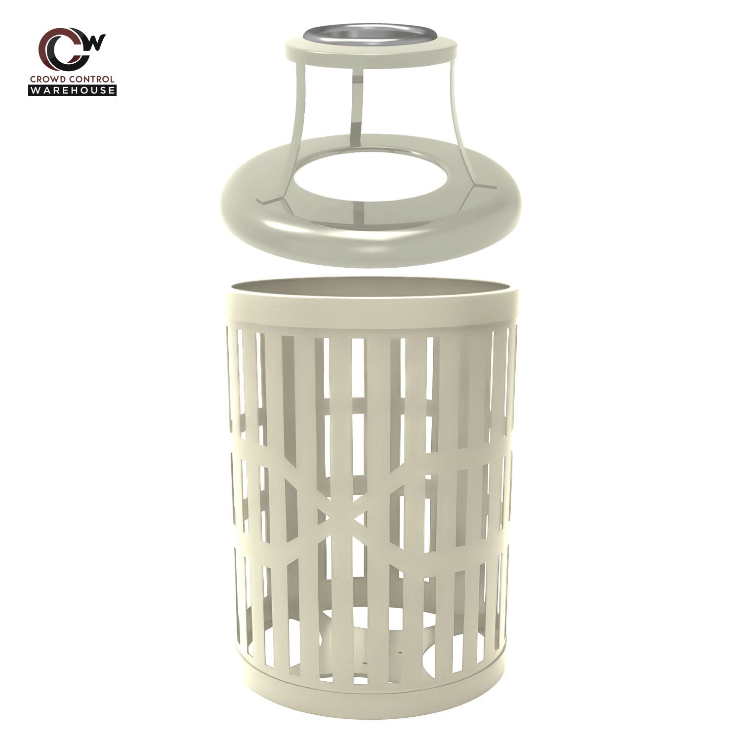 55 Gallon Trash Receptacles - Slatted Steel - Crowd Control Warehouse