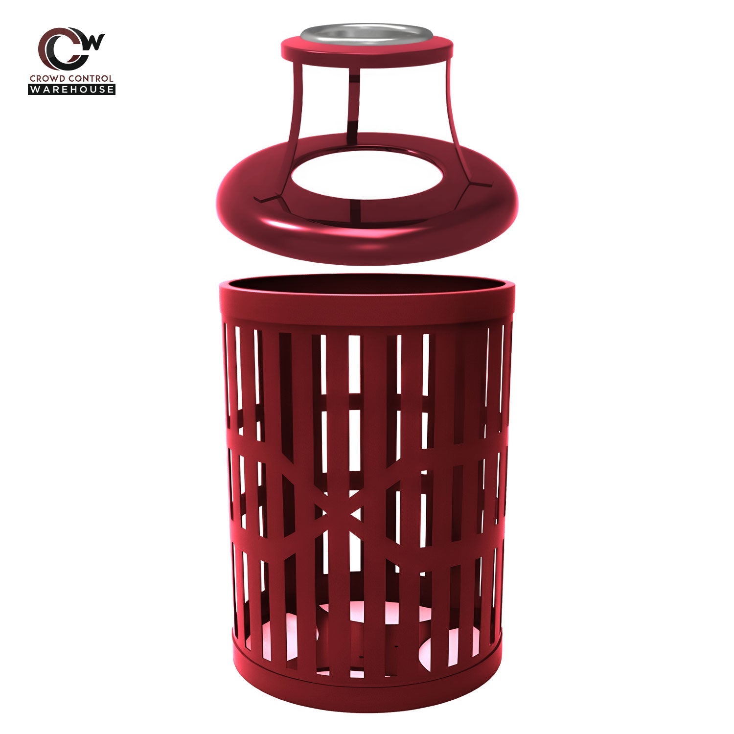 55 Gallon Trash Receptacles - Slatted Steel - Crowd Control Warehouse