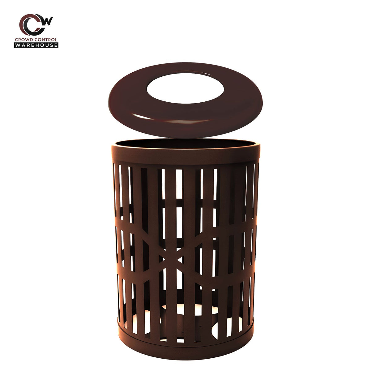 55 Gallon Trash Receptacles - Slatted Steel - Crowd Control Warehouse