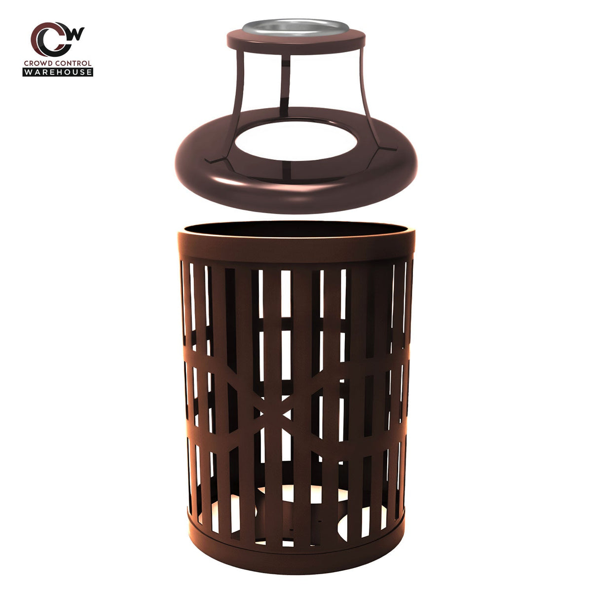 55 Gallon Trash Receptacles - Slatted Steel - Crowd Control Warehouse