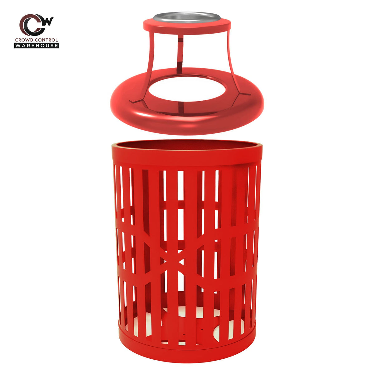 55 Gallon Trash Receptacles - Slatted Steel - Crowd Control Warehouse