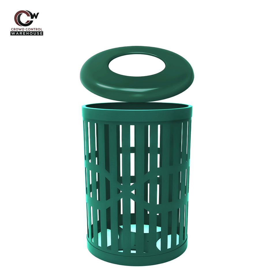 55 Gallon Trash Receptacles - Slatted Steel - Crowd Control Warehouse