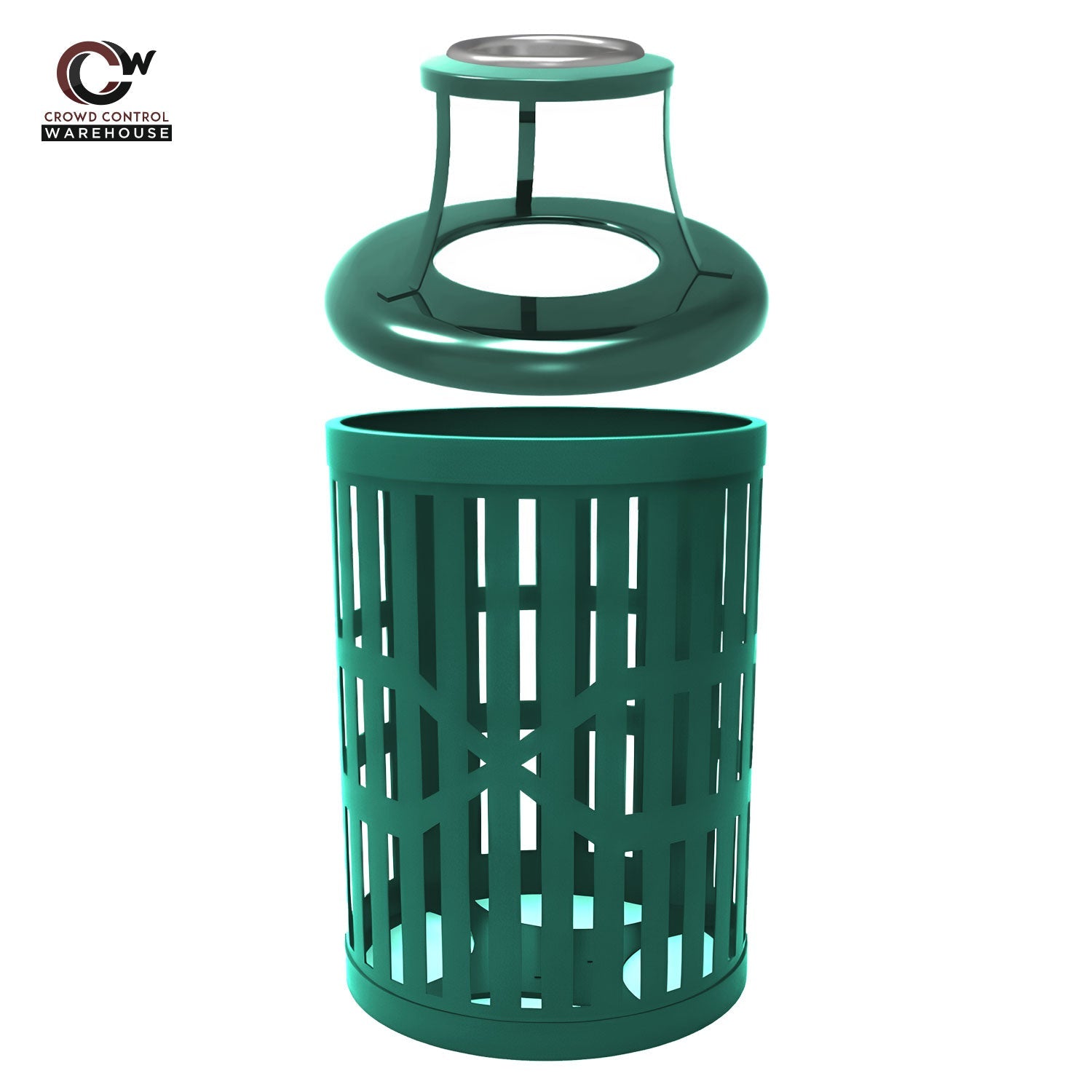 55 Gallon Trash Receptacles - Slatted Steel - Crowd Control Warehouse