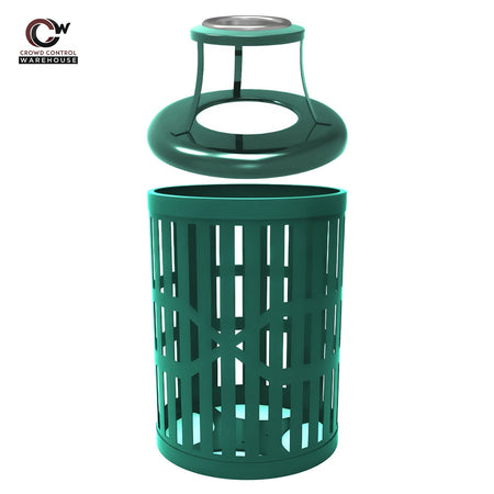 55 Gallon Trash Receptacles - Slatted Steel - Crowd Control Warehouse