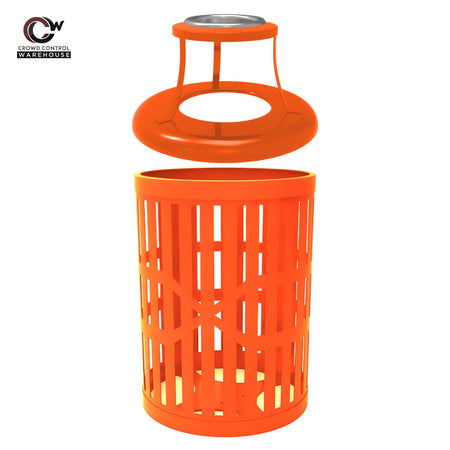 55 Gallon Trash Receptacles - Slatted Steel - Crowd Control Warehouse