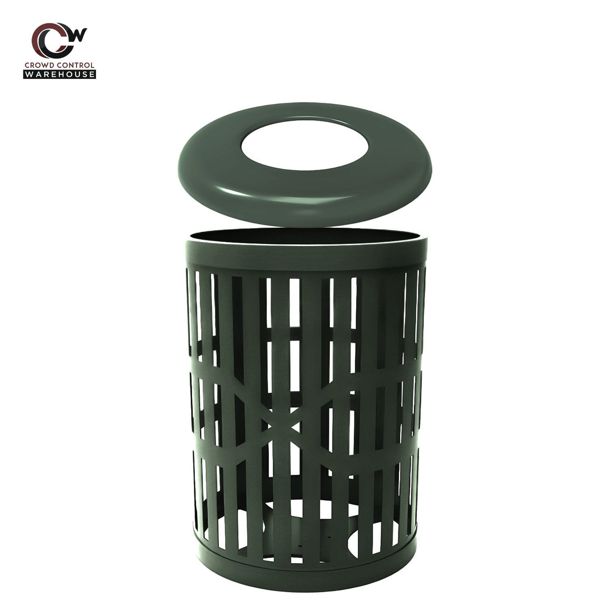 55 Gallon Trash Receptacles - Slatted Steel - Crowd Control Warehouse