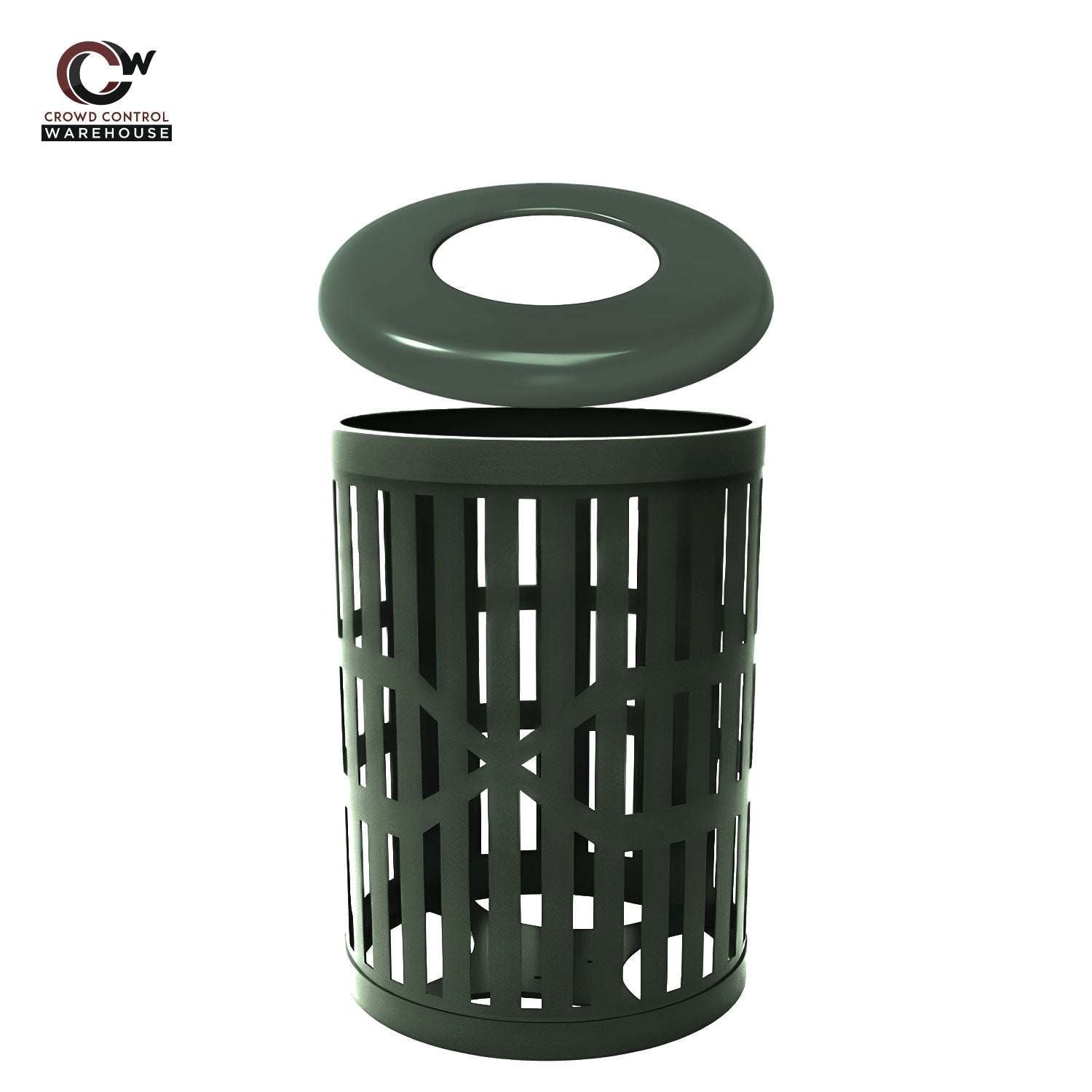 55 Gallon Trash Receptacles - Slatted Steel - Crowd Control Warehouse