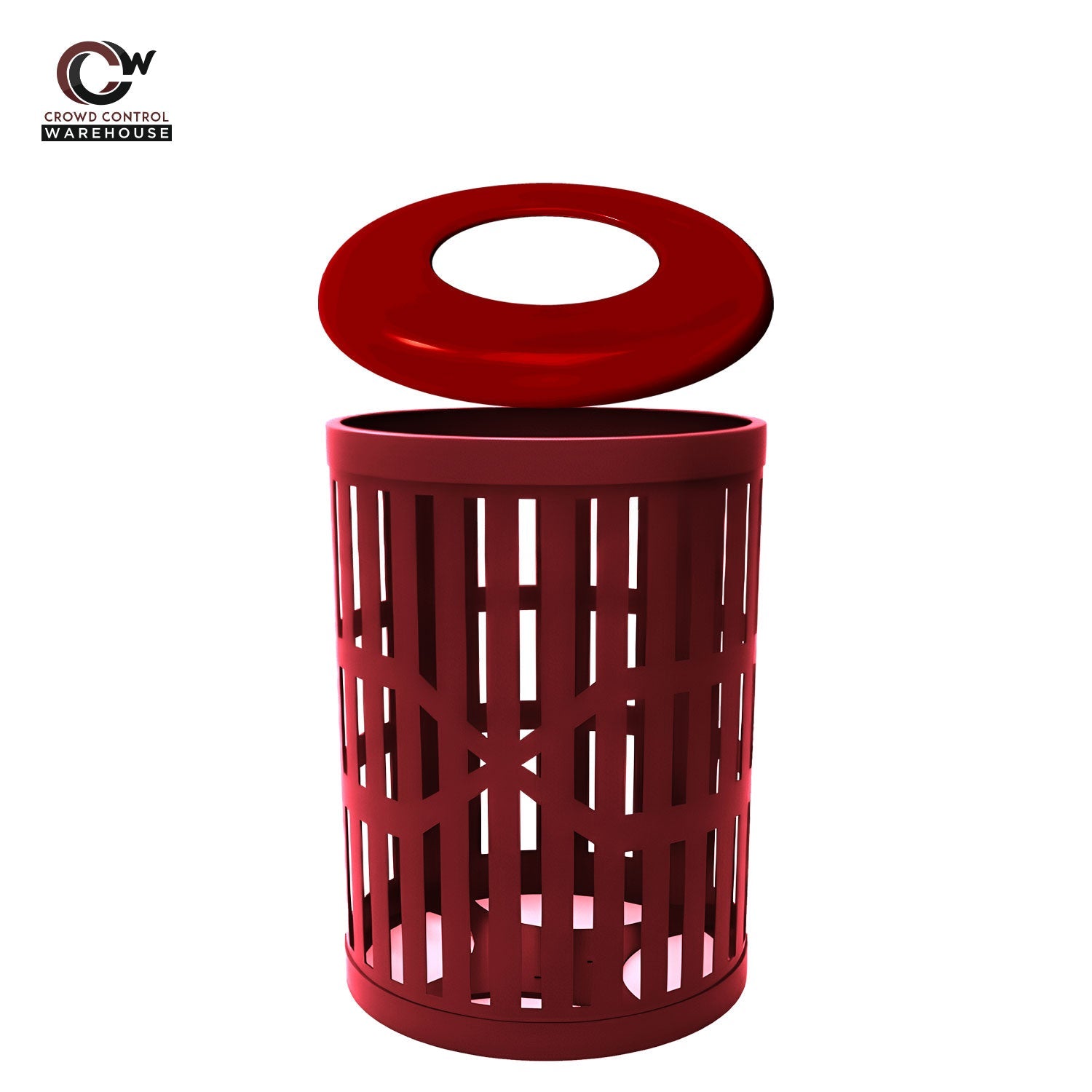 55 Gallon Trash Receptacles - Slatted Steel - Crowd Control Warehouse