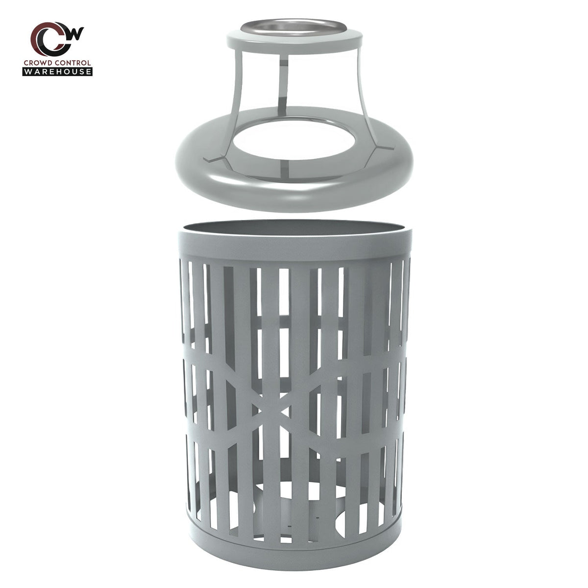 55 Gallon Trash Receptacles - Slatted Steel - Crowd Control Warehouse
