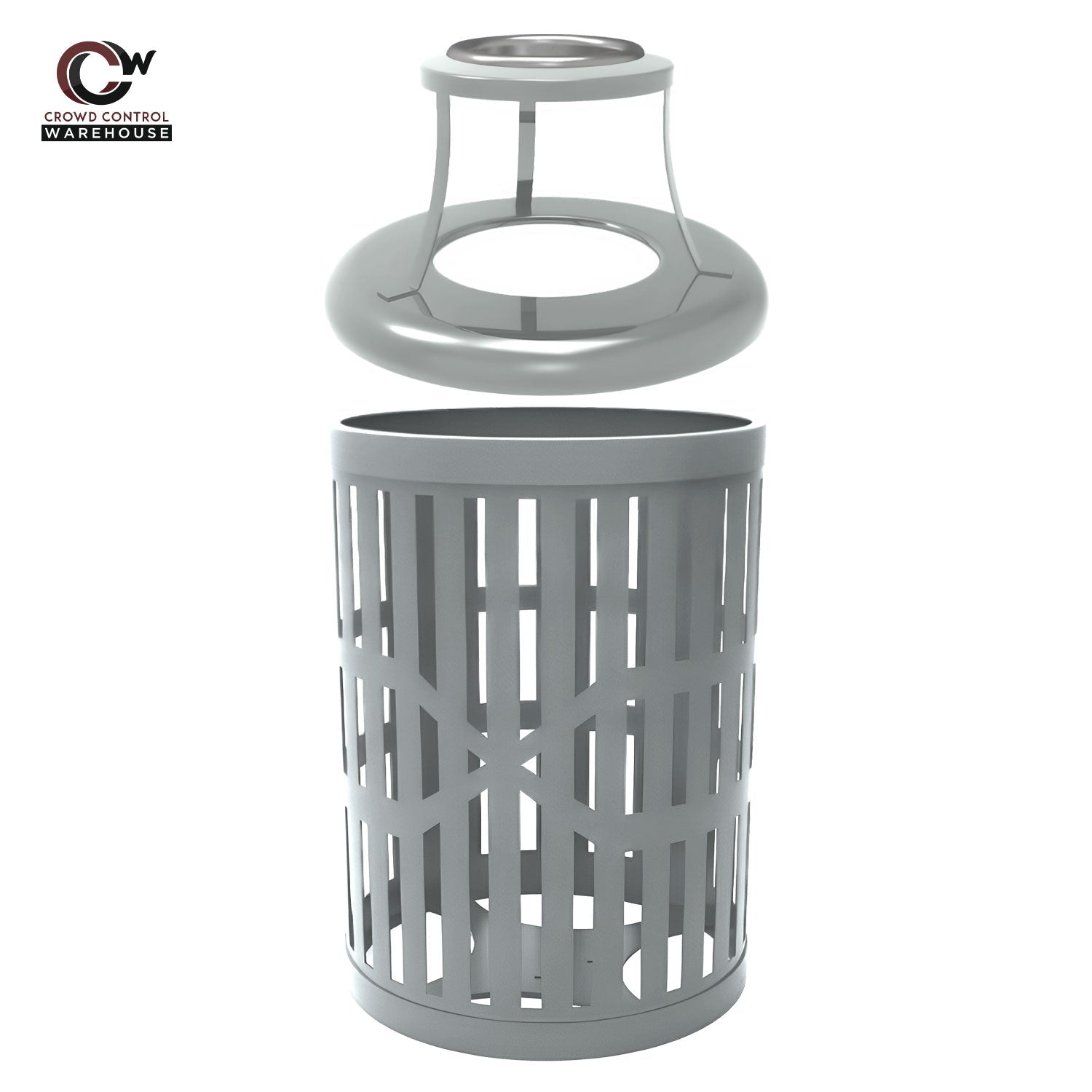55 Gallon Trash Receptacles - Slatted Steel - Crowd Control Warehouse