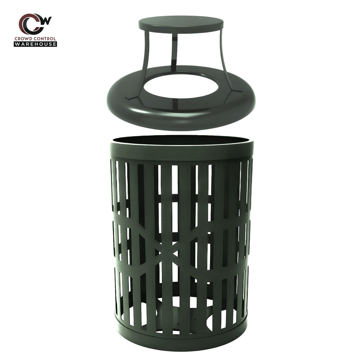 55 Gallon Trash Receptacles - Slatted Steel - Crowd Control Warehouse