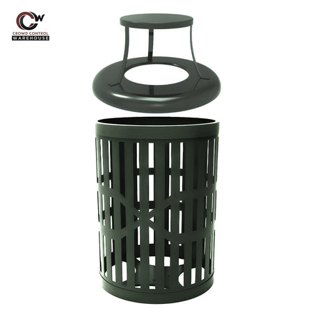 55 Gallon Trash Receptacles - Slatted Steel - Crowd Control Warehouse
