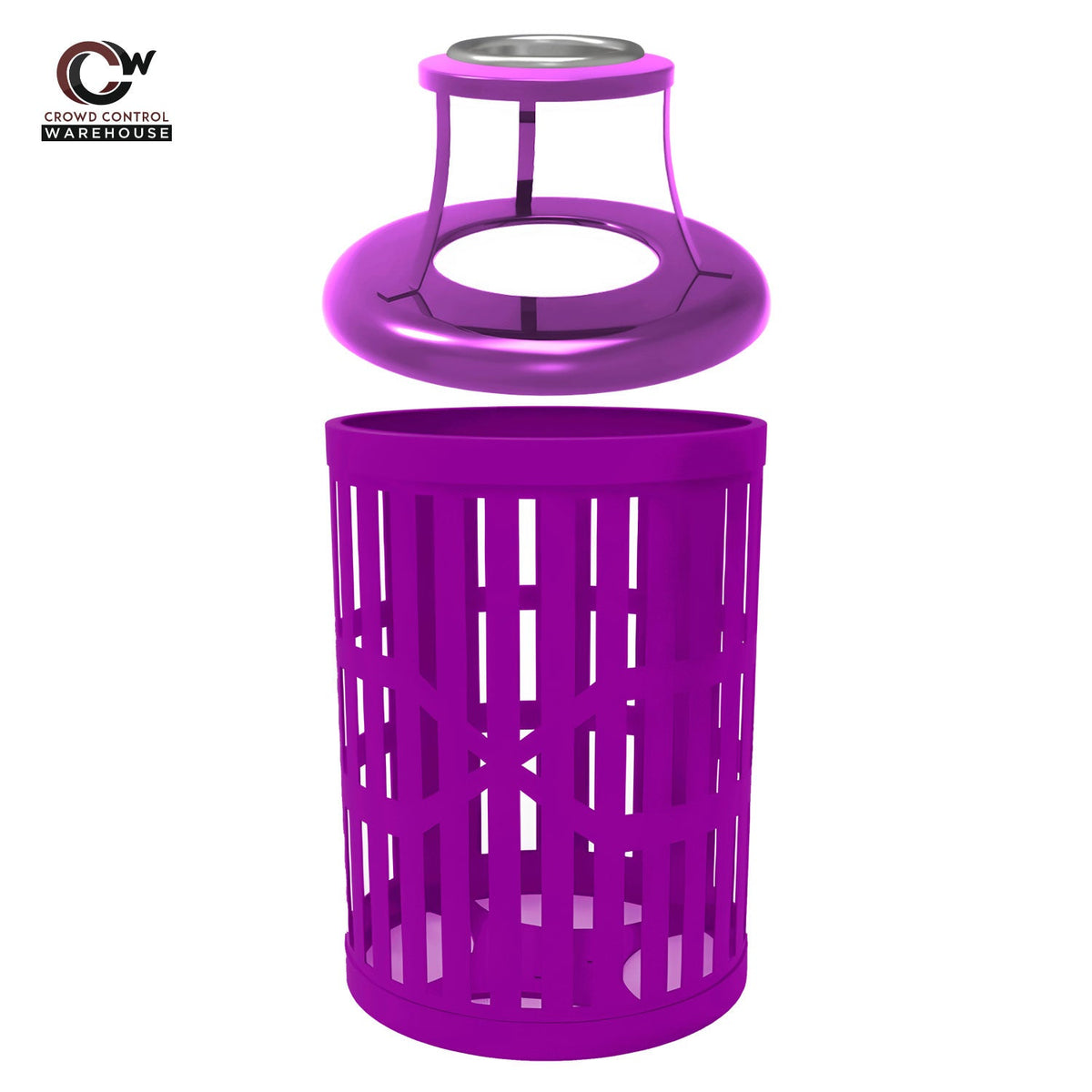 55 Gallon Trash Receptacles - Slatted Steel - Crowd Control Warehouse