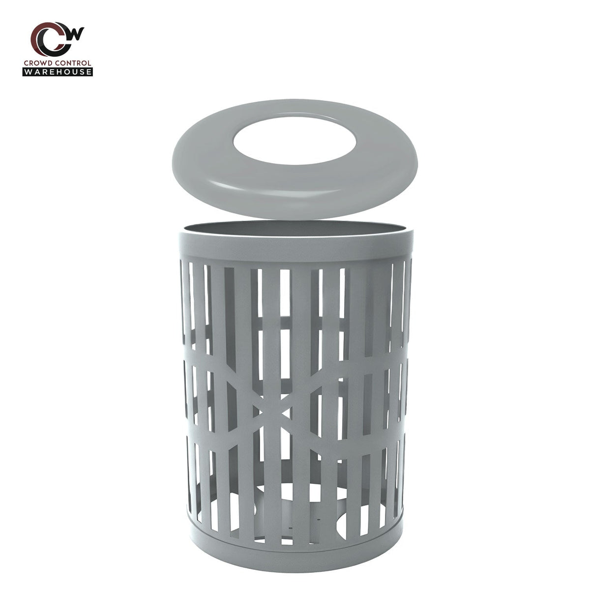 55 Gallon Trash Receptacles - Slatted Steel - Crowd Control Warehouse