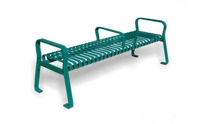 6 Ft. Flat Metal Backless Park Bench with Arms and Center Armrest - Crowd Control Warehouse
