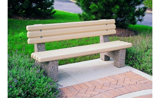 6 Ft. Precast Solid Concrete Park Bench with Back - Crowd Control Warehouse