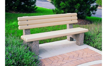 6 Ft. Precast Solid Concrete Park Bench with Back - Crowd Control Warehouse