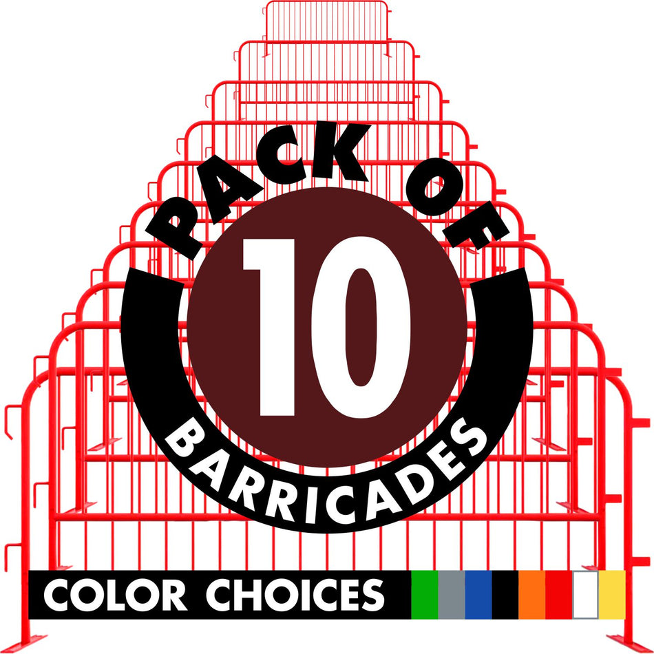 10 Pack - 8.5 Ft Powder-Coated Steel Barricades