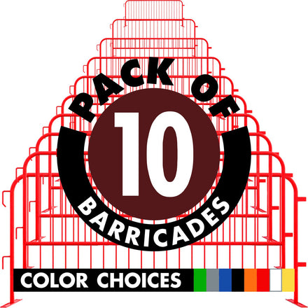 10 Pack - 8.5 Ft Powder-Coated Steel Barricades