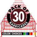 30 Pack - 8.5 Ft Powder-Coated Steel Barricades + Storage Cart