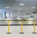 Safety Stanchion Retractable Belt Barriers, Low Profile Steel Base, Yellow Post, 11 Ft. Belt - Montour Line MSX630