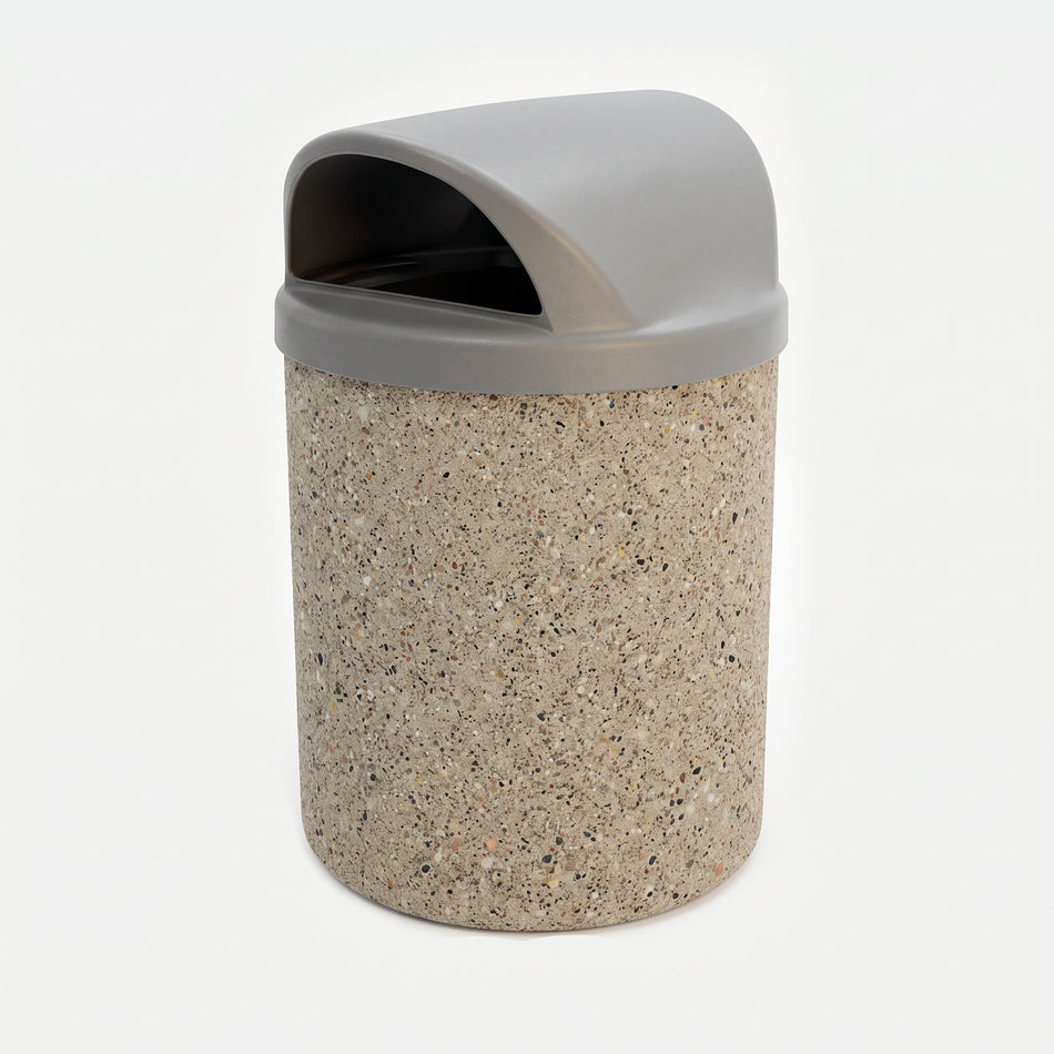 Round Concrete Waste Container with Plastic 2-Way Lid - 31 Gallon Capacity