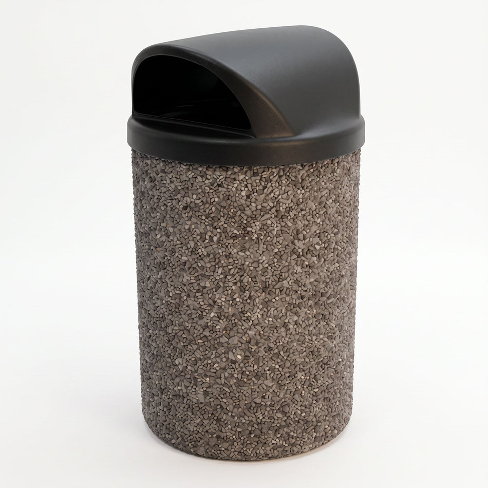 Round Concrete Waste Container with Plastic 2-Way Lid - 53 Gallon Capacity