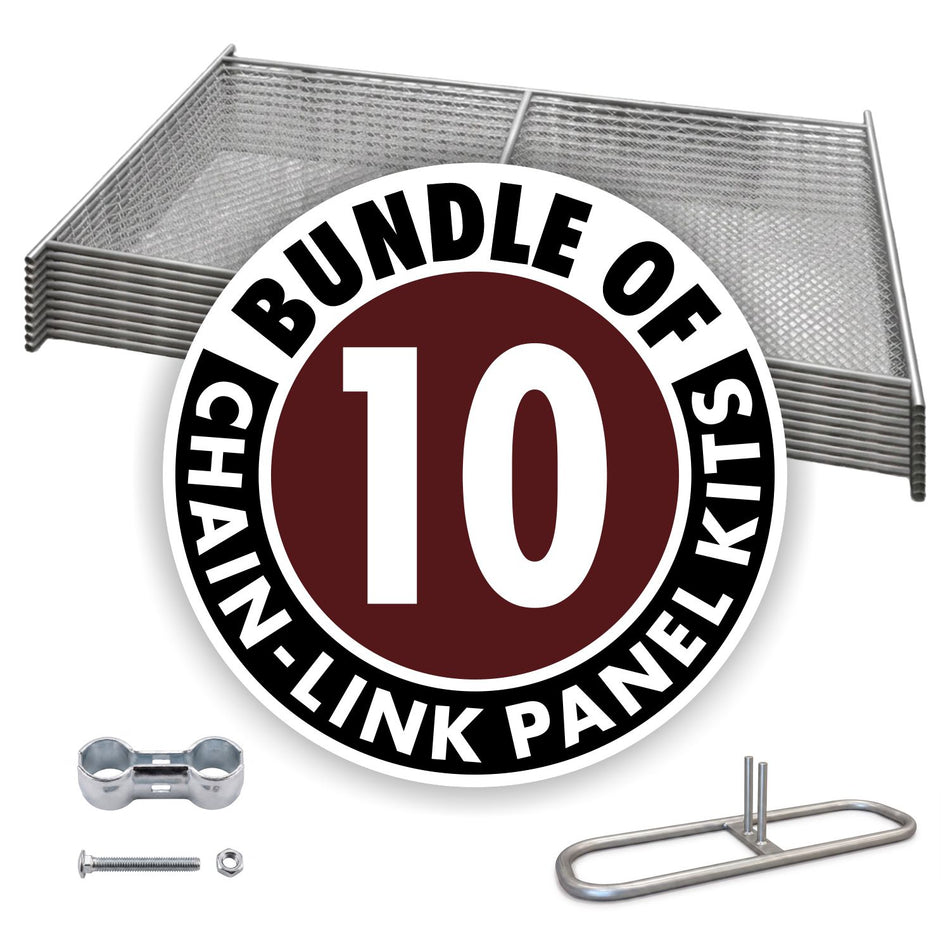 10-Panel 6' x 12' Galvanized Chain Link Fence Kit with Bases & Clamps