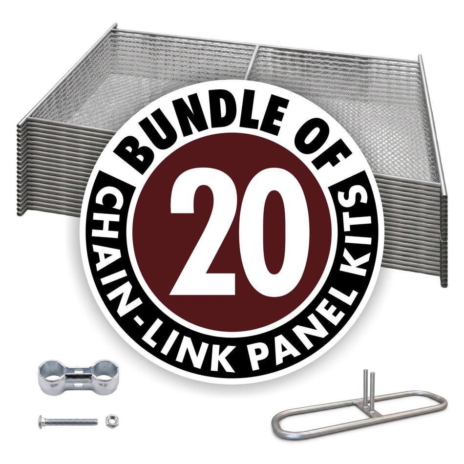 20-Panel 6' x 12' Galvanized Chain Link Fence Kit with Bases & Clamps