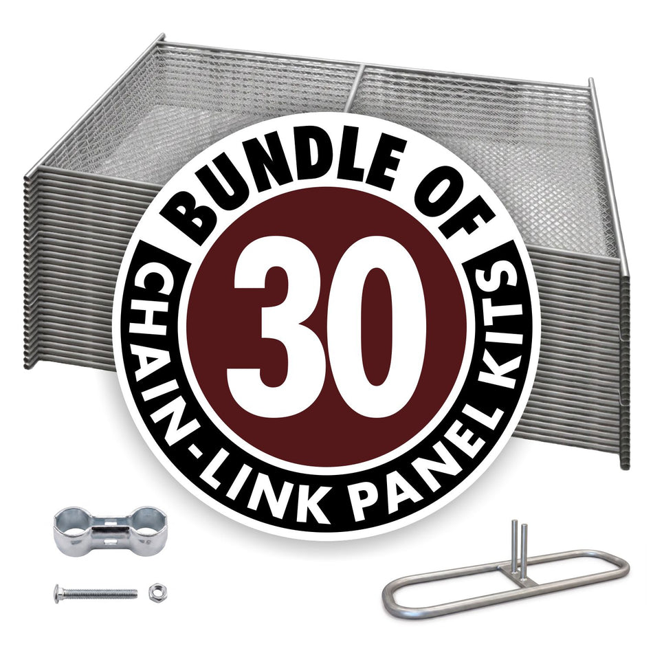 30-Panel 6' x 12' Galvanized Chain Link Fence Kit with Bases & Clamps