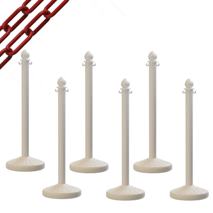 Medium Duty Plastic Stanchion Posts and Chain Kit with (6) Posts and 50 Ft. of Chain - Montour Line