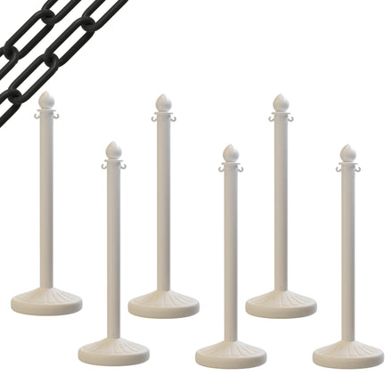 Medium Duty Plastic Stanchion Posts and Chain Kit with (6) Posts and 50 Ft. of Chain - Montour Line